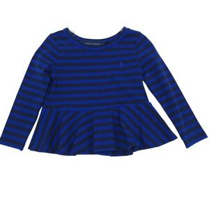Ralph Lauren Girls Peplum Top Striped Long Sleeve Blue Navy Size 2T NWT